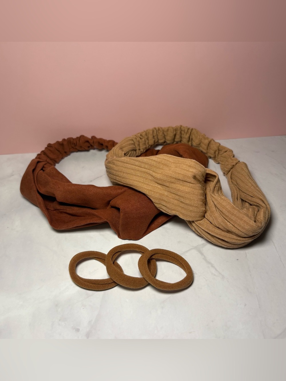 🤎 Neutral Tan and Brown Women’s Twist Headband Set with Hair Ties